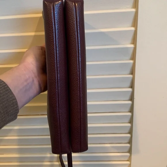 COACH crossbody purse. Leather mahogany/brown. 2 pocket adjustable strap. - Picture 6 of 7